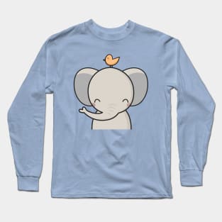 Kawaii Cute Elephant and Bird Long Sleeve T-Shirt